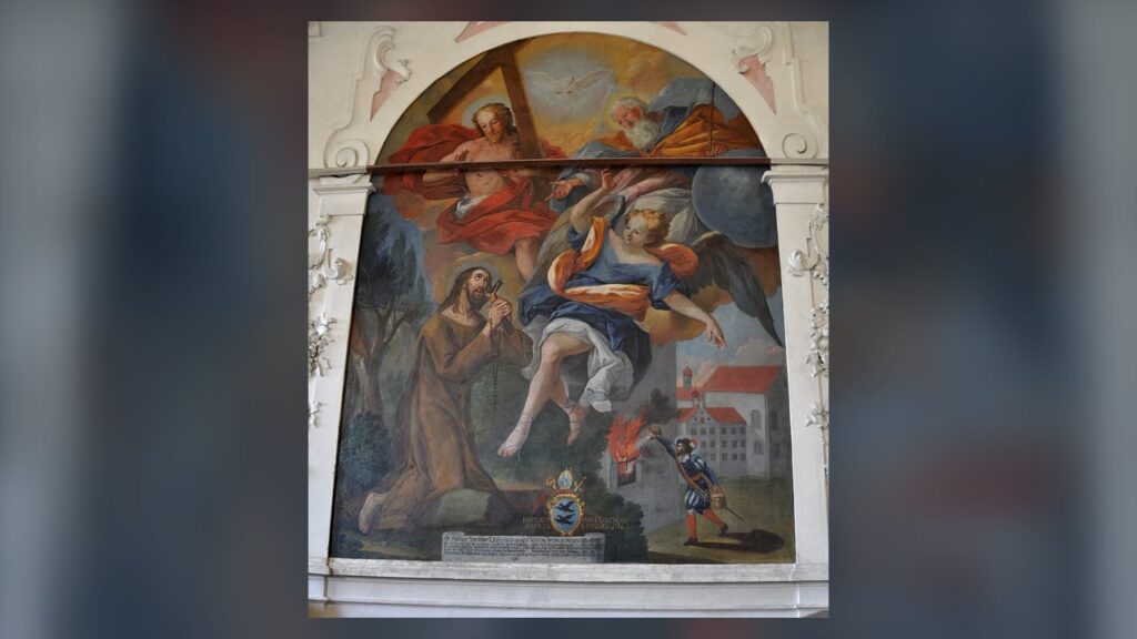 São Nicolau de Flüe diante da Santíssima Trindade, pintura de Jacob Carl Stauder