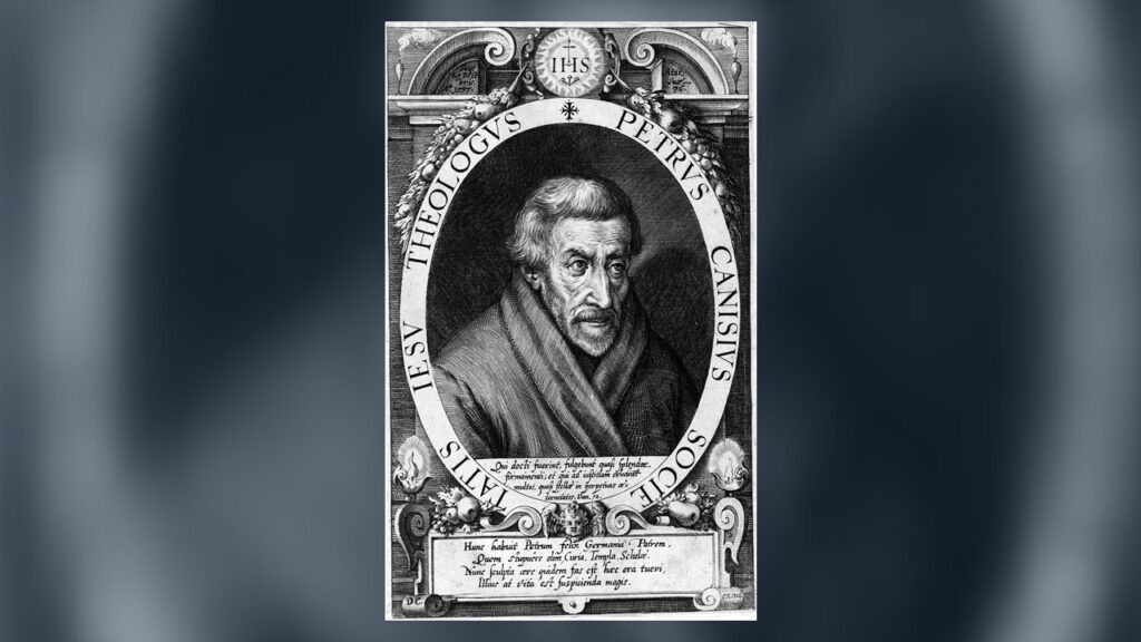 São Pedro Canísio, jesuíta autor de catecismos, retratado em gravura por volta de 1600