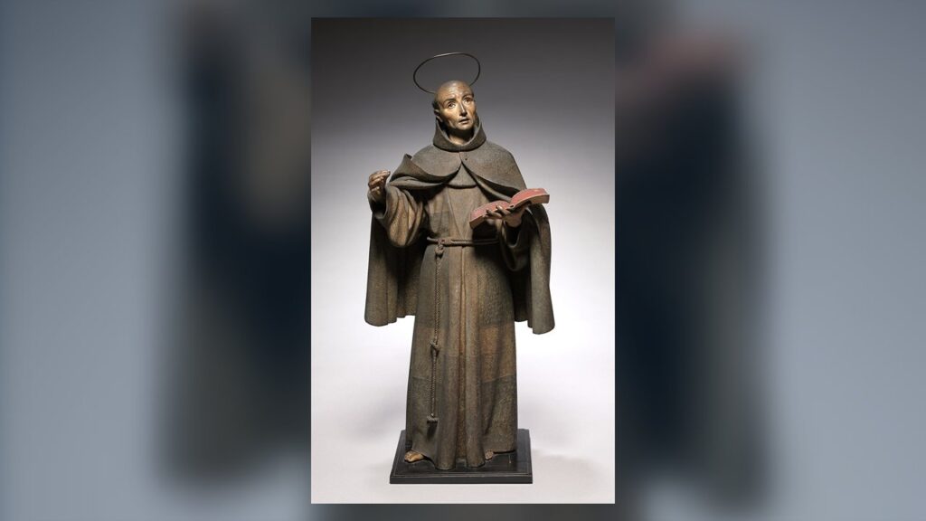 São Pedro de Alcântara, escultura em madeira policromada de Pedro de Mena