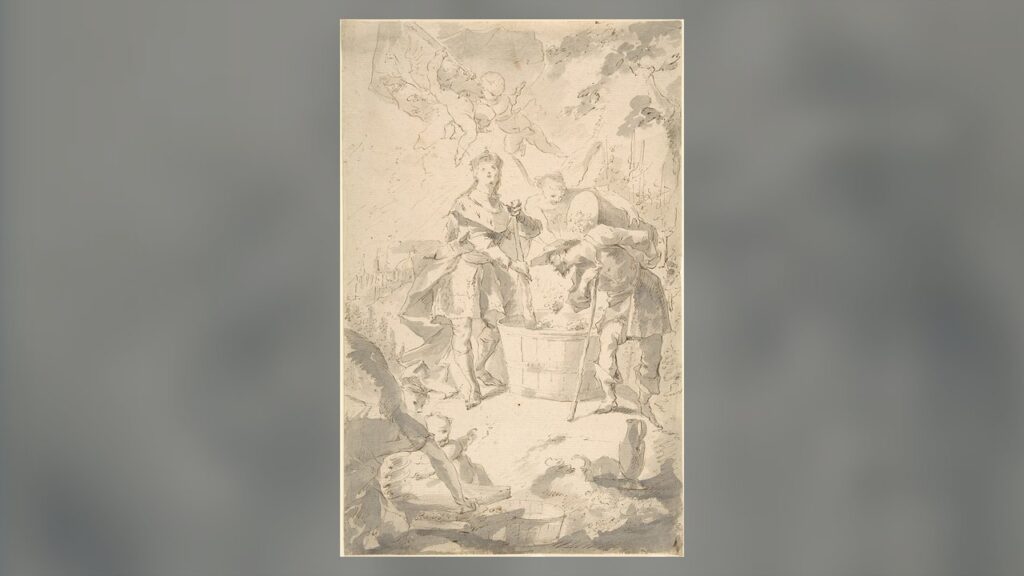 São Venceslau na vindima com anjos, desenho de Franz Anton Maulbertsch