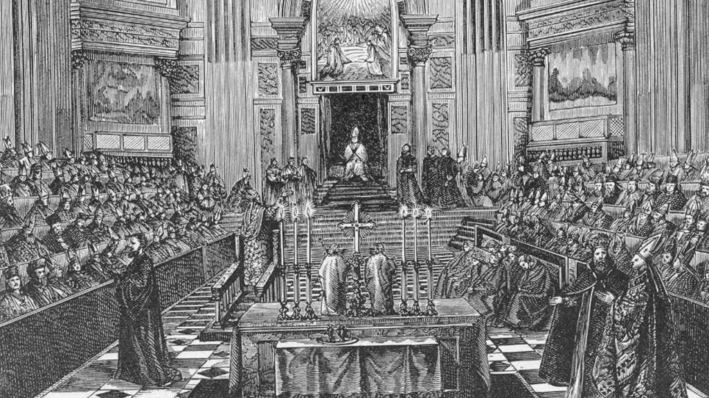 Sessão do Concílio Vaticano I na Basílica de São Pedro, um concílio ecumênico