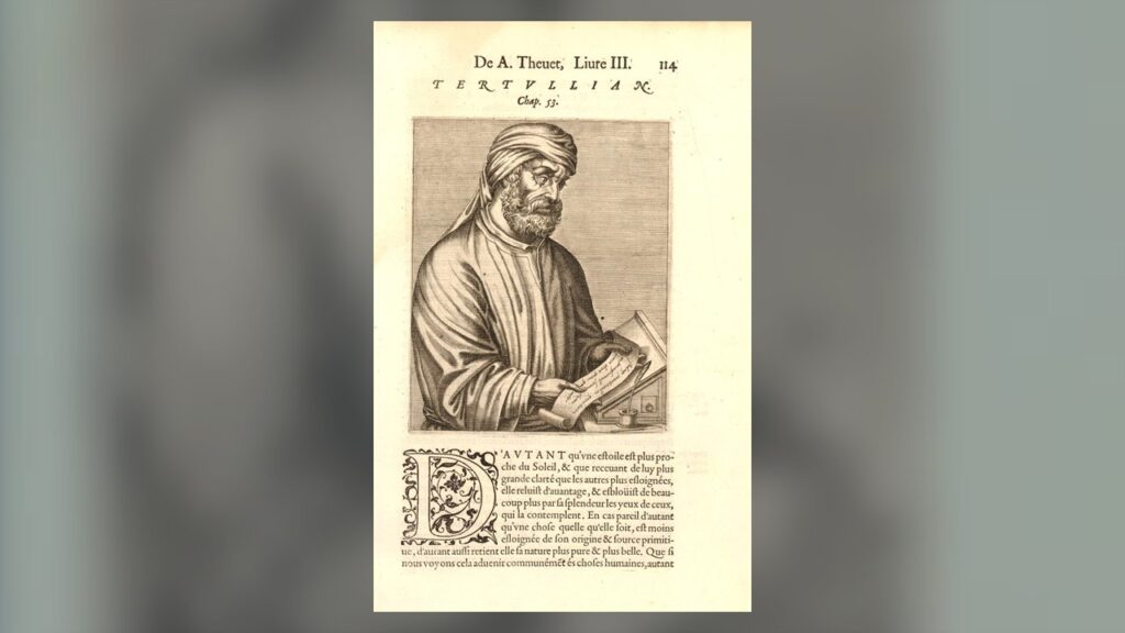 Tertuliano, gravura de Les vrais pourtraits et vies des hommes illustres, 1584