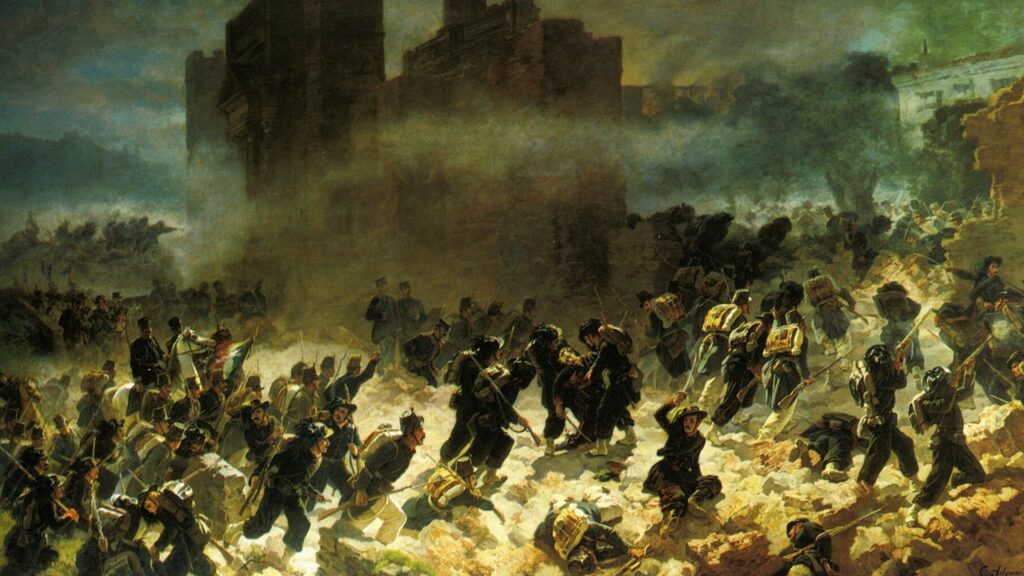 Tropas italianas atacam a brecha da Porta Pia em 20 de setembro de 1870, quando Roma foi tomada